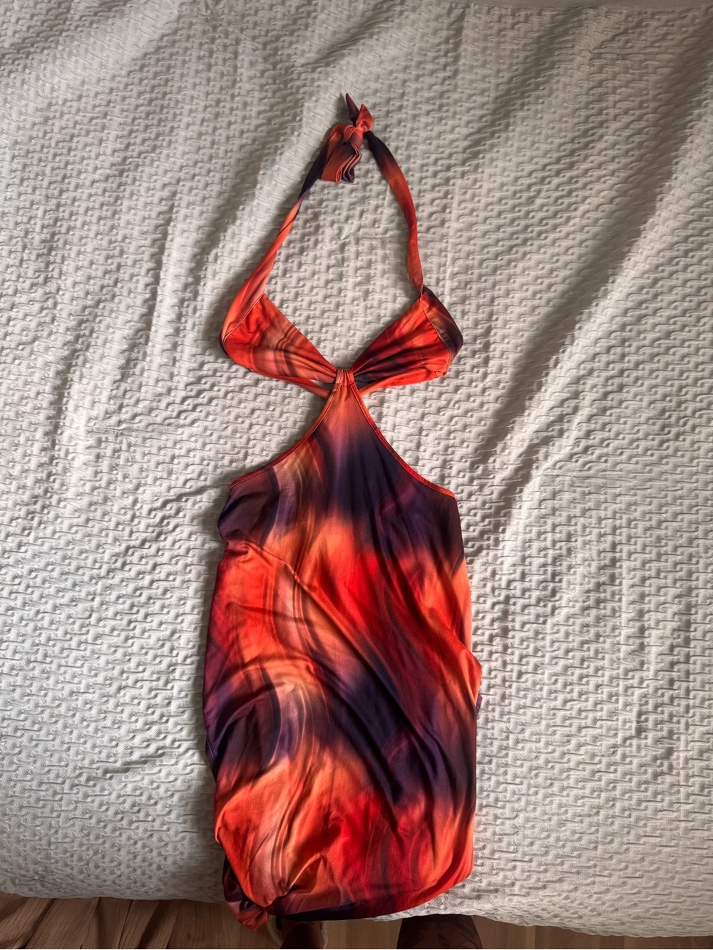 SHEIN Red and Purple Swirl Halter Bodysuit Dress